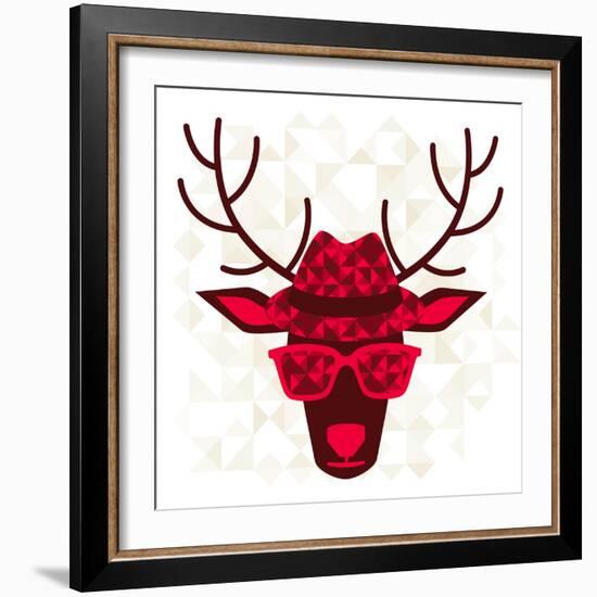 Print With Deer In Hipster Style-incomible-Framed Art Print