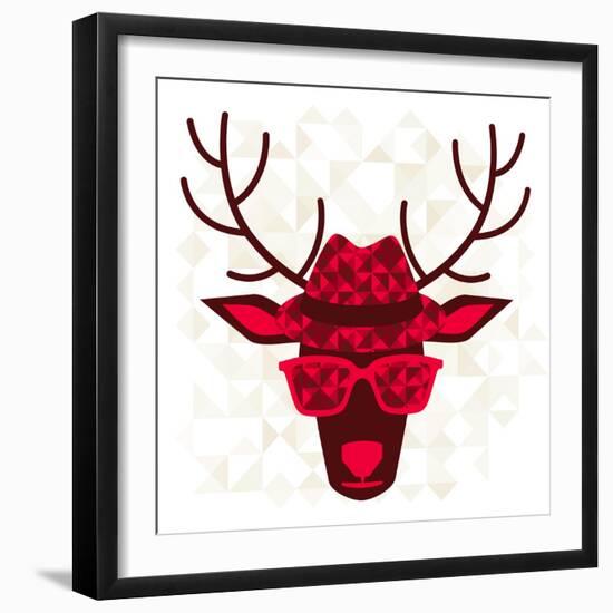 Print With Deer In Hipster Style-incomible-Framed Art Print