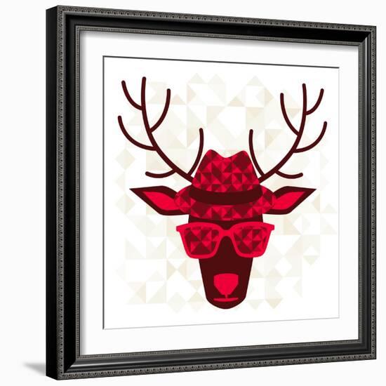 Print With Deer In Hipster Style-incomible-Framed Art Print