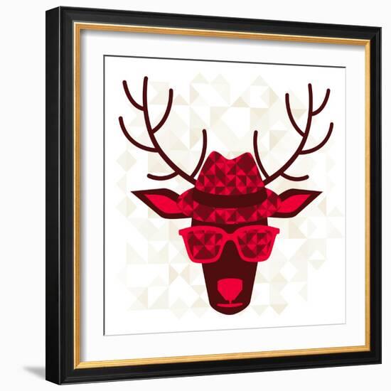 Print With Deer In Hipster Style-incomible-Framed Art Print