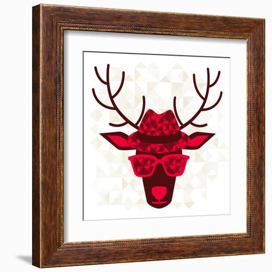 Print With Deer In Hipster Style-incomible-Framed Art Print