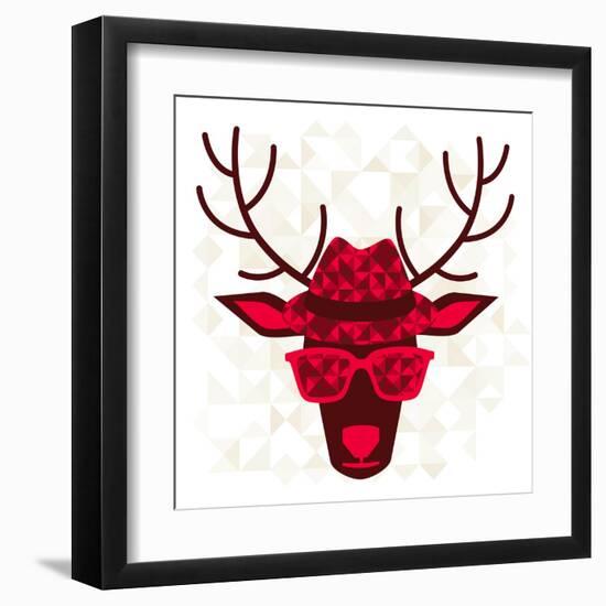 Print With Deer In Hipster Style-incomible-Framed Art Print