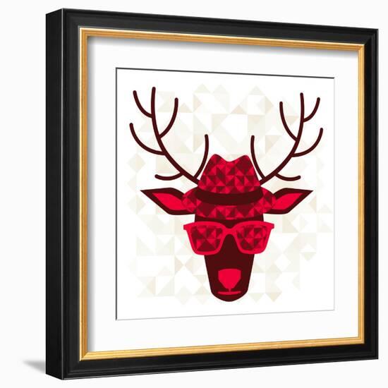 Print With Deer In Hipster Style-incomible-Framed Art Print