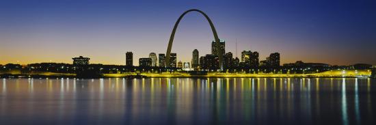 City Lit Up at Night, Gateway Arch, Mississippi River, St. Louis, Missouri, USA Photographic ...