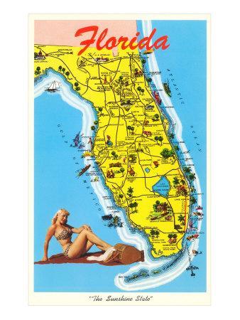 Florida Tourist Map Art Print at Art.com