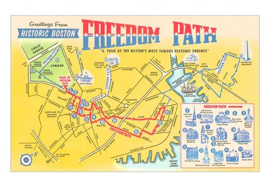 Freedom Trail, Map of Historic Boston, Massachusetts Art Print at Art.co.uk