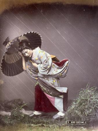 Full-Length Portrait in Studio of a Young Japanese Girl in a