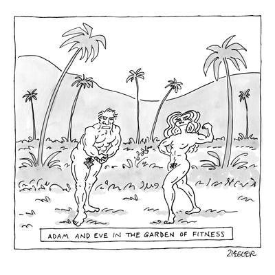 Coloring Adam And Eve Cartoon Drawing Adam and Eve in the Garden of Fitness A muscular Adam and
