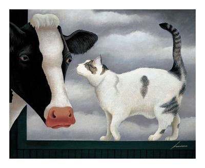 Cow and Cat Art Print by Lowell Herrero at Art.com