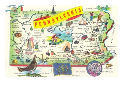 Map of Pennsylvania Art Print at Art.com
