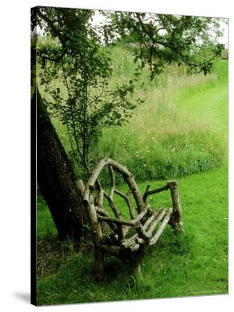Rustic Wooden Bench Beneath Old Malus (Apple) Tree, Meadow ...