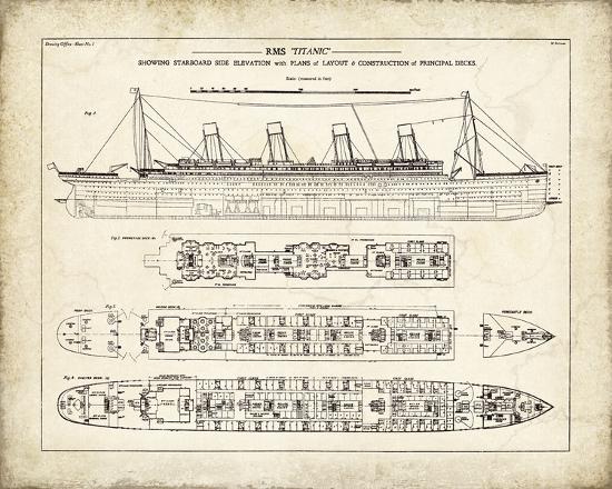 Titanic Blueprint Vintage I Giclee Print by The Vintage Collection at ...