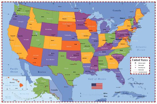 United States Map Art Print at Art com