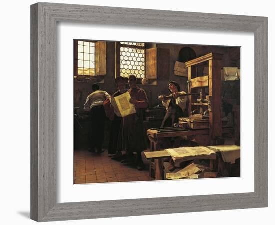 Printer Bernardo Cennini in His Workshop, 1906-Tito Lessi-Framed Giclee Print