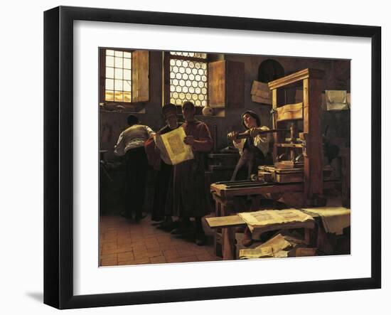 Printer Bernardo Cennini in His Workshop, 1906-Tito Lessi-Framed Giclee Print