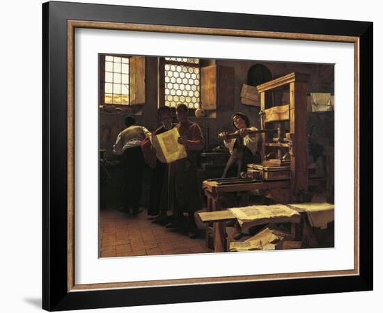 Printer Bernardo Cennini in His Workshop, 1906-Tito Lessi-Framed Giclee Print