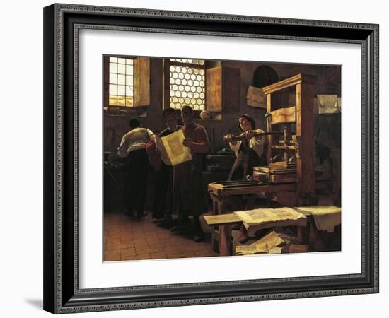 Printer Bernardo Cennini in His Workshop, 1906-Tito Lessi-Framed Giclee Print