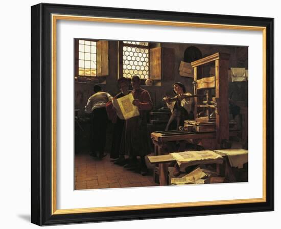 Printer Bernardo Cennini in His Workshop, 1906-Tito Lessi-Framed Giclee Print