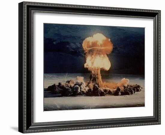 Priscilla 37-Kiloton Balloon Shot Test Firing Above Desert Landscape at NV Atomic Bomb Test Site-null-Framed Photographic Print