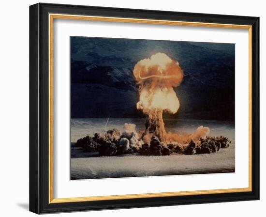 Priscilla 37-Kiloton Balloon Shot Test Firing Above Desert Landscape at NV Atomic Bomb Test Site-null-Framed Photographic Print