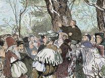 German Reformer, Luther's Preaching to the Crowd in Moera. Colored Engraving from 1882-Prisma Archivo-Photographic Print