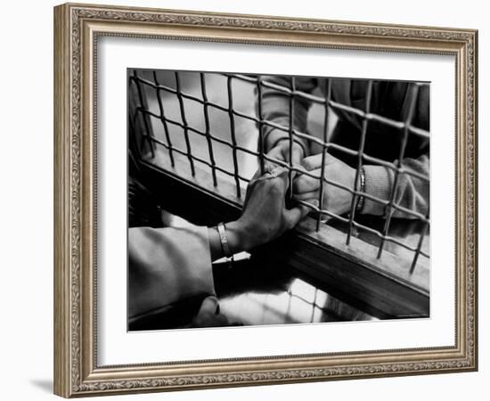 Prisoner Ronald Gallagher and Wife Holding Hands-Michael Rougier-Framed Photographic Print