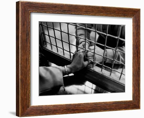 Prisoner Ronald Gallagher and Wife Holding Hands-Michael Rougier-Framed Photographic Print
