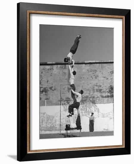 Prisoners Doing Gymnastics at San Quentin Prison-Charles E^ Steinheimer-Framed Photographic Print