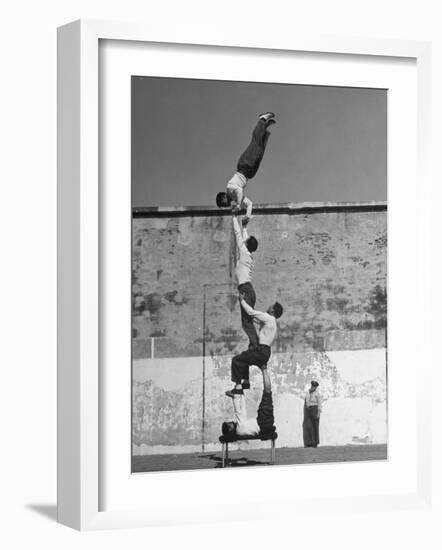 Prisoners Doing Gymnastics at San Quentin Prison-Charles E^ Steinheimer-Framed Photographic Print