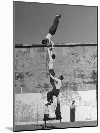 Prisoners Doing Gymnastics at San Quentin Prison-Charles E^ Steinheimer-Mounted Photographic Print