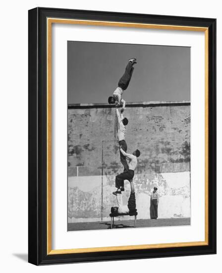 Prisoners Doing Gymnastics at San Quentin Prison-Charles E^ Steinheimer-Framed Photographic Print