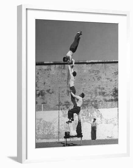 Prisoners Doing Gymnastics at San Quentin Prison-Charles E^ Steinheimer-Framed Photographic Print