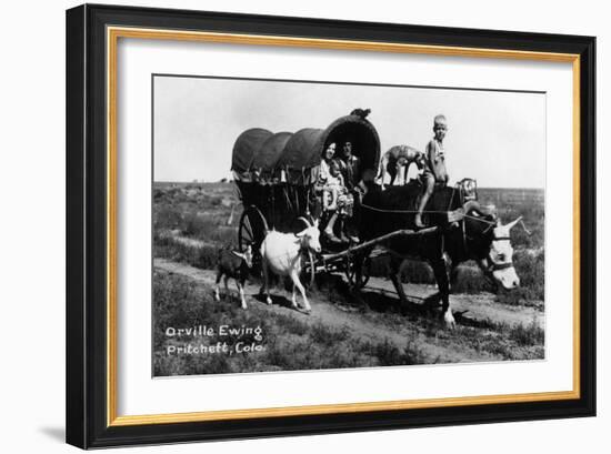 Pritchett, Colorado - Orville Ewing; Covered Wagon Scene-Lantern Press-Framed Art Print