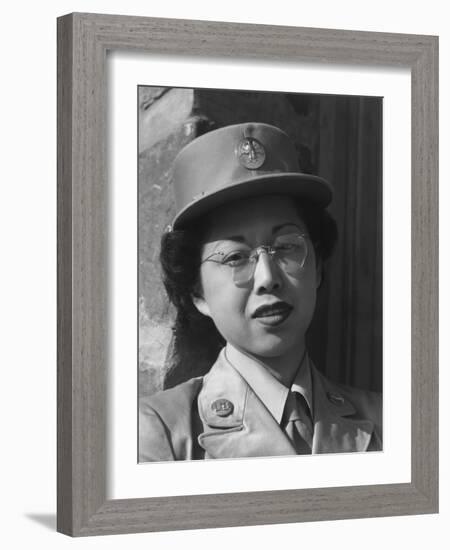 Private Margaret Fukuoka, W.A.C. at Manzanar, 1943-Ansel Adams-Framed Photographic Print