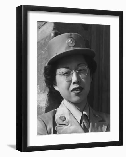 Private Margaret Fukuoka, W.A.C. at Manzanar, 1943-Ansel Adams-Framed Photographic Print