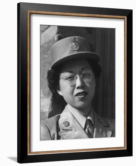 Private Margaret Fukuoka, W.A.C. at Manzanar, 1943-Ansel Adams-Framed Photographic Print