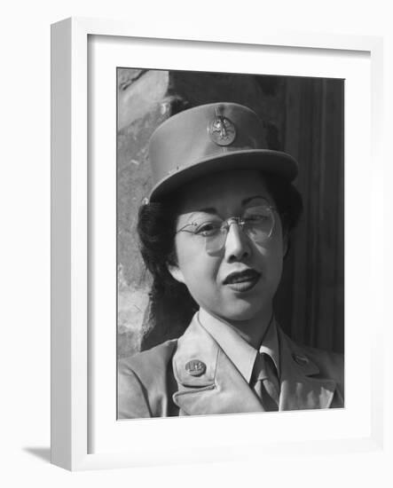 Private Margaret Fukuoka, W.A.C. at Manzanar, 1943-Ansel Adams-Framed Photographic Print