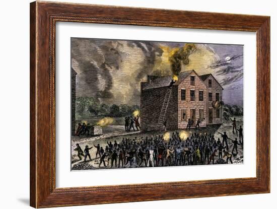 Pro-Slavery Mob Burning the Print-Shop of Abolitionist Elijah P. Lovejoy, Alton, Illinois, 1835-null-Framed Giclee Print