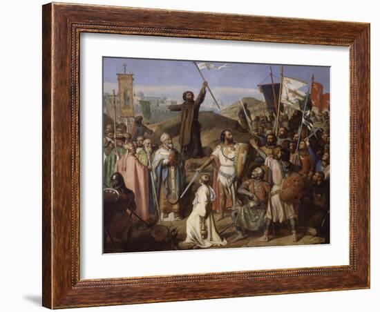 Procession des croisés conduits par Pierre l'Ermite et Godefroy de Bouillon autour de Jerusalem,-Jean Victor Schnetz-Framed Giclee Print