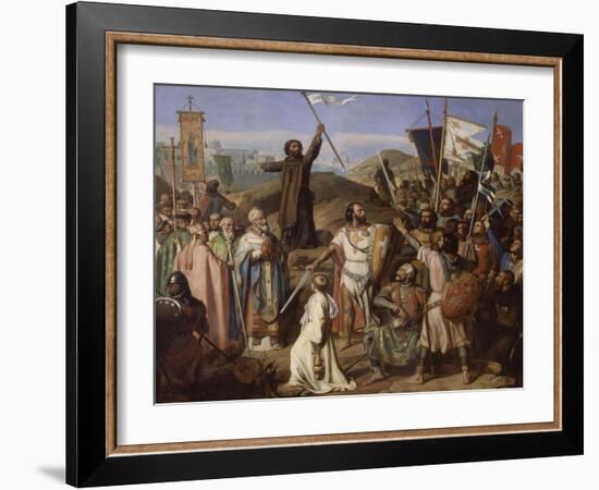 Procession des croisés conduits par Pierre l'Ermite et Godefroy de Bouillon autour de Jerusalem,-Jean Victor Schnetz-Framed Giclee Print