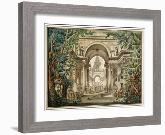 Procession in a Temple. Set Design for a Theatre Play, 18th or Early 19th Century-Louis Jean Desprez-Framed Giclee Print