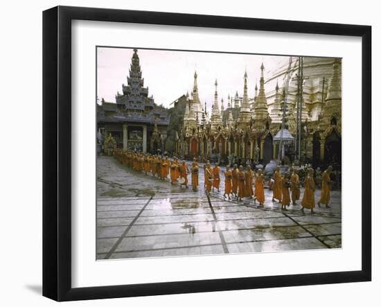 Procession of Buddhist Monks, Shwe Dagon Pagoda, Ceremonies Marking 2,500th Anniversary of Buddhism-John Dominis-Framed Photographic Print