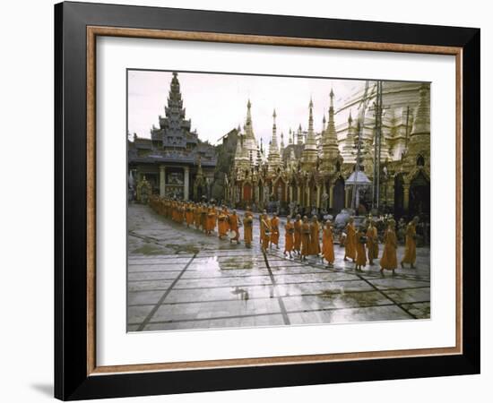 Procession of Buddhist Monks, Shwe Dagon Pagoda, Ceremonies Marking 2,500th Anniversary of Buddhism-John Dominis-Framed Photographic Print