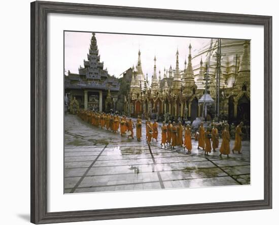 Procession of Buddhist Monks, Shwe Dagon Pagoda, Ceremonies Marking 2,500th Anniversary of Buddhism-John Dominis-Framed Photographic Print