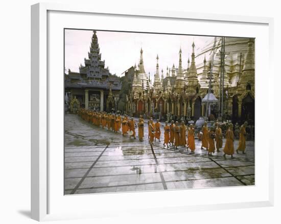 Procession of Buddhist Monks, Shwe Dagon Pagoda, Ceremonies Marking 2,500th Anniversary of Buddhism-John Dominis-Framed Photographic Print