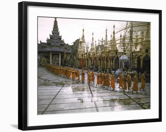 Procession of Buddhist Monks, Shwe Dagon Pagoda, Ceremonies Marking 2,500th Anniversary of Buddhism-John Dominis-Framed Photographic Print