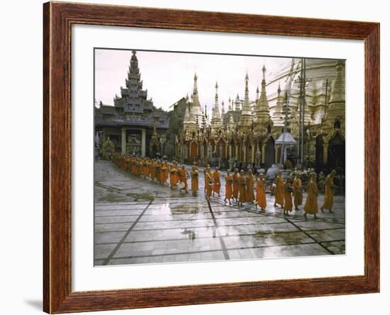 Procession of Buddhist Monks, Shwe Dagon Pagoda, Ceremonies Marking 2,500th Anniversary of Buddhism-John Dominis-Framed Photographic Print
