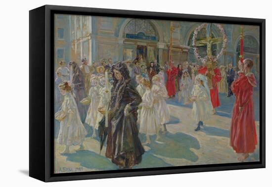 Procession of Corpus Christi in Piazza Grande in Trieste, 1908-Arturo Fittke-Framed Premier Image Canvas