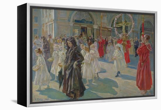 Procession of Corpus Christi in Piazza Grande in Trieste, 1908-Arturo Fittke-Framed Premier Image Canvas