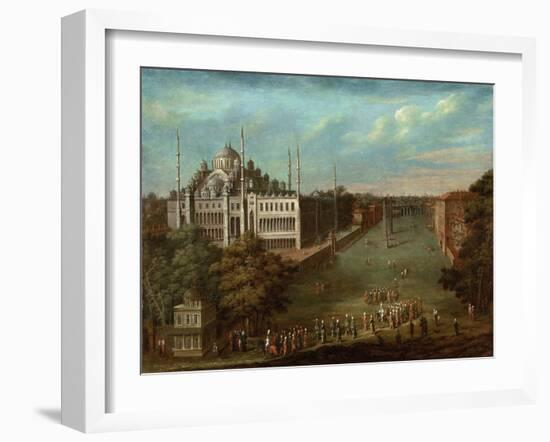 Procession of the Grand Vizier on the Hippodrome Square with the Sultan Ahmed Mosque, 1737-Jean-Baptiste Vanmour-Framed Giclee Print